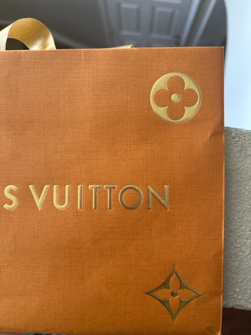 Louis Vuitton Orange Shopping Bag with Gold Accents